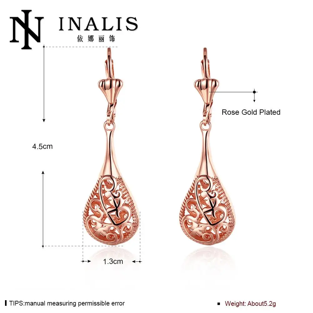 INALIS New Arrival Fashion Drop Earrings Hot Sale Gold Color Earings AAA Cubic Zircon Lovely Dangle Earring for Women  E250