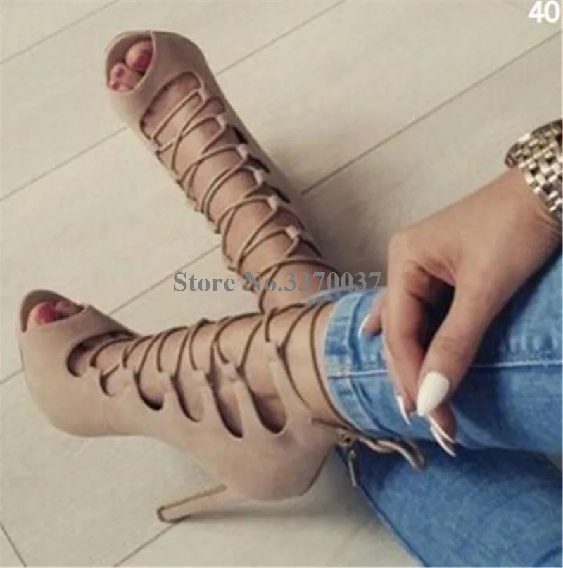 Linamong موضة جميلة اللمحة تو جلد الغزال كعب ستيليتو المصارع مضخات الوردي البيج الأحمر الدانتيل متابعة الأشرطة عبر الكعب العالي