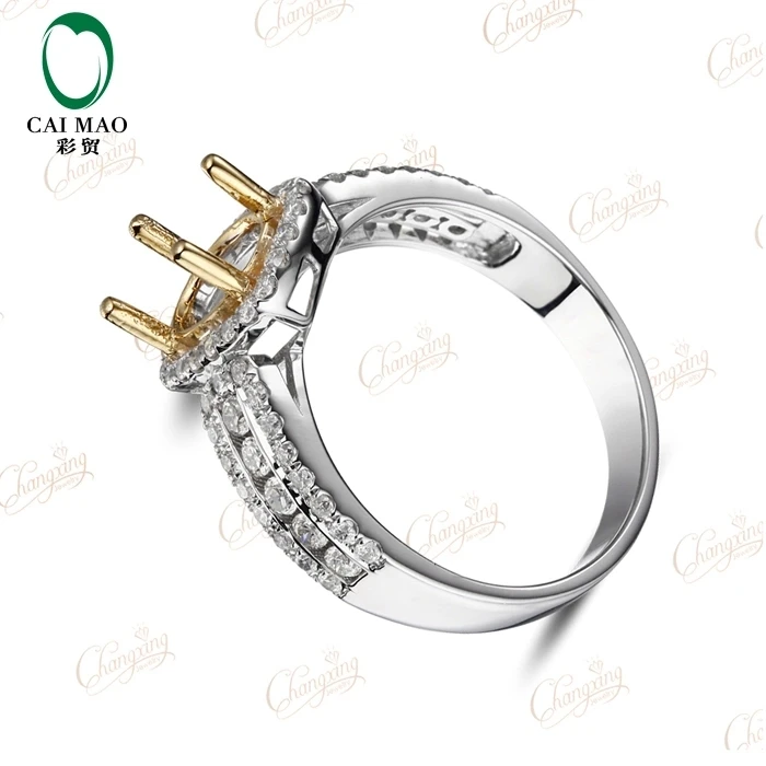 CaiMao  Oval  cut Semi Mount Ring Settings &0.62 ct  Diamond 18k  Yellow &White Gold Gemstone Engagement Ring Fine Jewelry