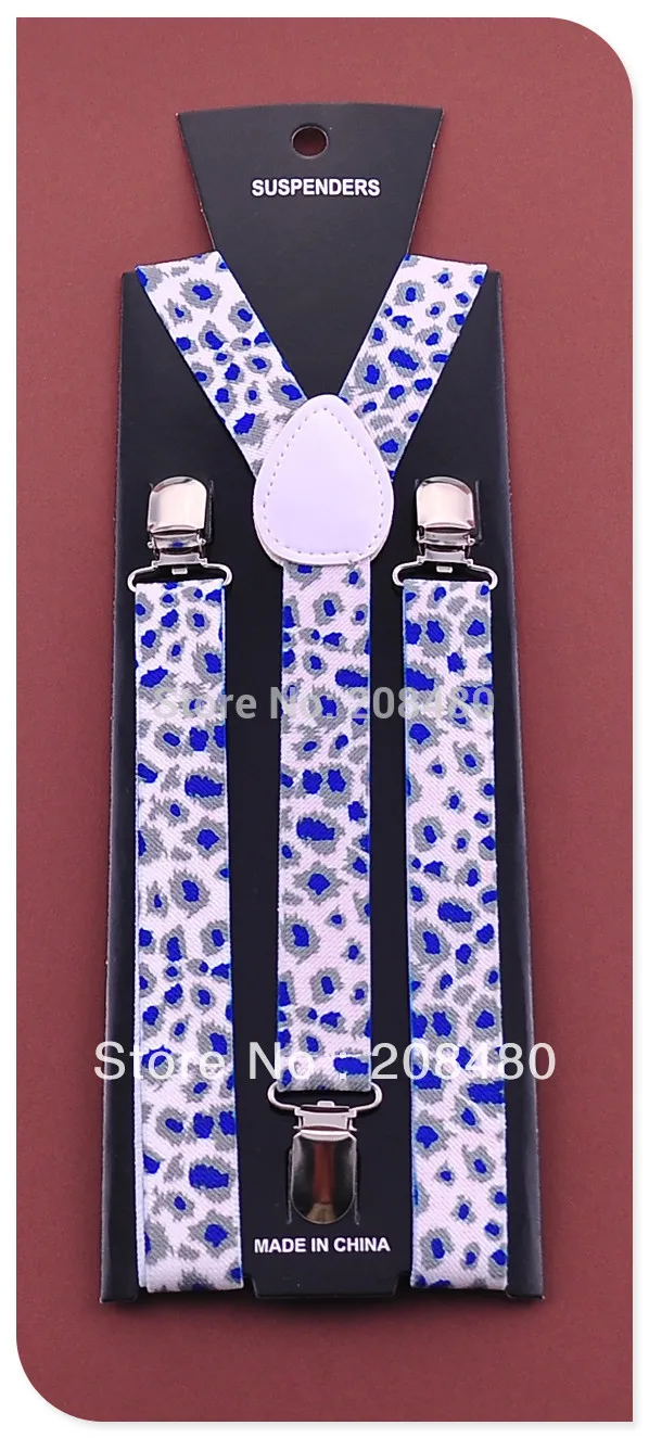 

Free shipping-Unisex Clip-on Braces Elastic Slim Suspender 1inch wide "Blue Leopard" Y- back Suspenders Wholesale & Retail