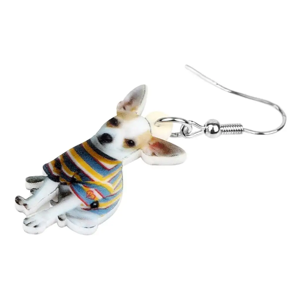 Bonsny Acrylic Cute Striped Coat Chihuahua Dog Earrings Dangle Drop Unique Jewelry For Women Girls Pet Lovers Charm Gift