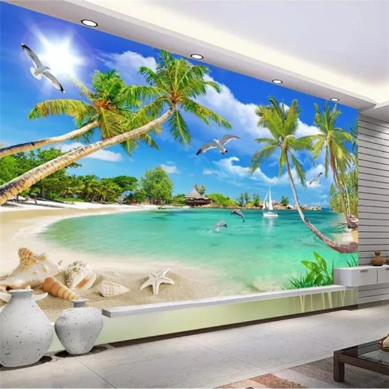 

wellyu Custom Wallpapers 3D обои Super Love Haitian Mediterranean Coconut Living Room TV Backdrop papel de parede 3d wallpaper