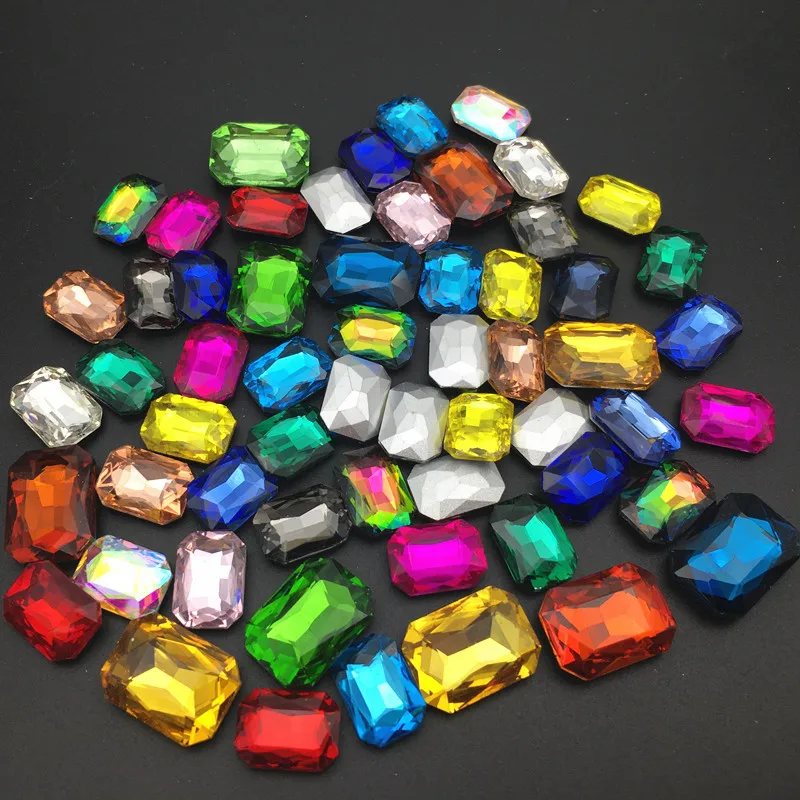 Glass Crystal 4*6mm 6*8mm 8*10mm 10*14mm 13*18mm 18*25mm 18*27mm Colors Rectangle shape Glue on Crystals rhinestone beads diy