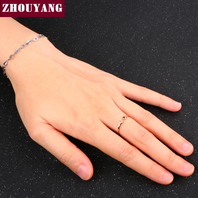 Simple Lovely Style Mini Crystal Rose Gold Color Ring Jewelry For Girl Women Party Full Sizes ZYR165