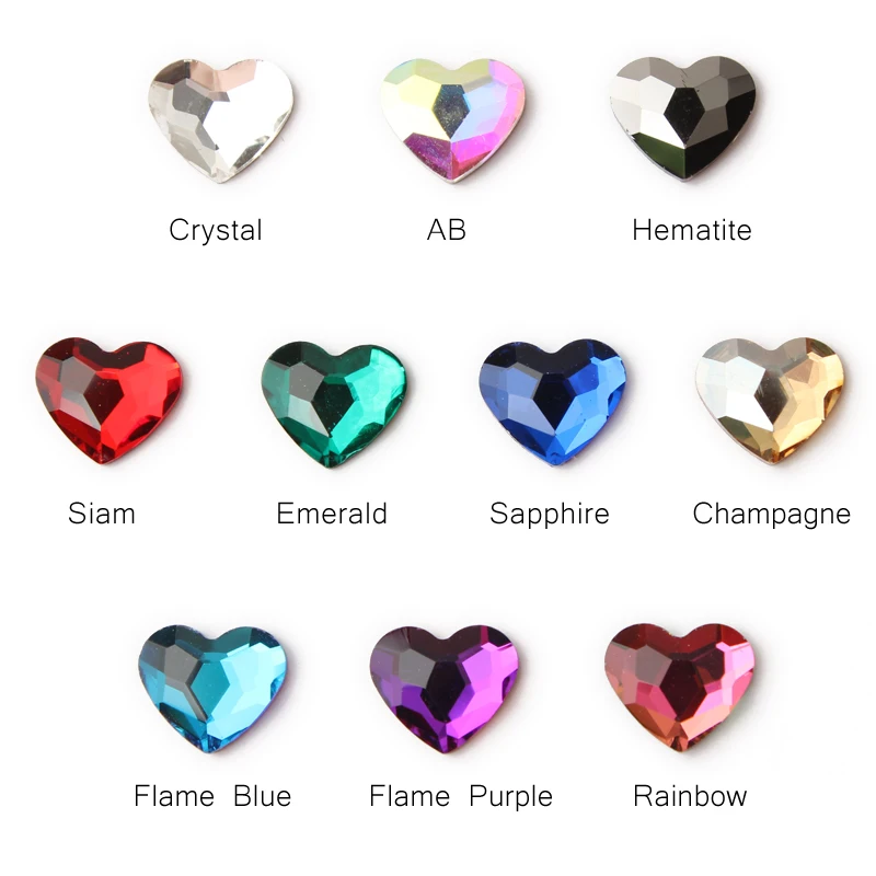 Fashion New Style 3D Nail Rhinestone 10mm Heart Flatback Glass Crystals Use for Nail DIY Decorations Rhinestones