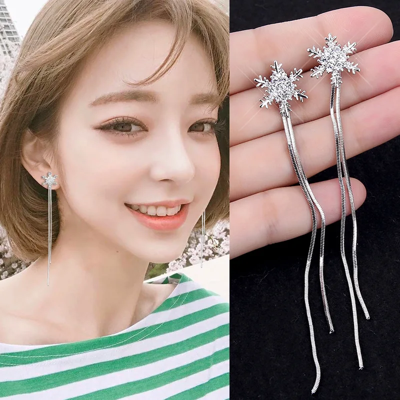 Wholesale Sales Punk 2020 Fashion New Earrings Personality Simple Tide Snowflake Tassel Anti-allergy Ear Line Earrings