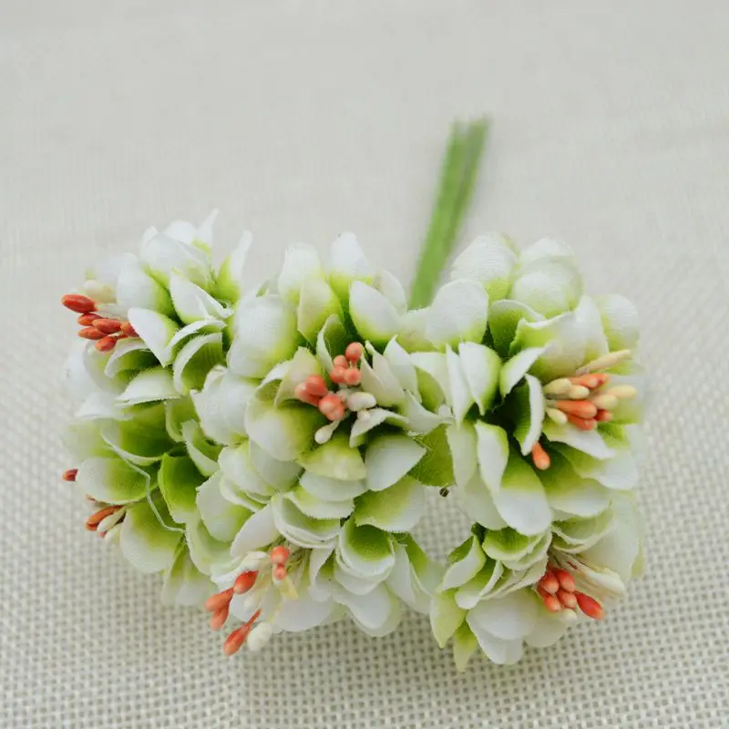 6pcs Fake Plants Silk Gradient Stamen Handmake Artificial Flowers Bouquet Wedding Decoration DIY Wreath Gift Scrapbooking Craft