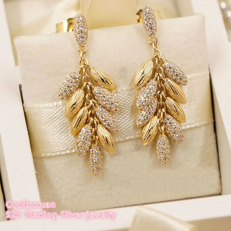 

Autumn 925 Sterling Silver Limited Edition Floating Grains Earrings, Yellow color & Clear CZ Original Brand woman Jewelry