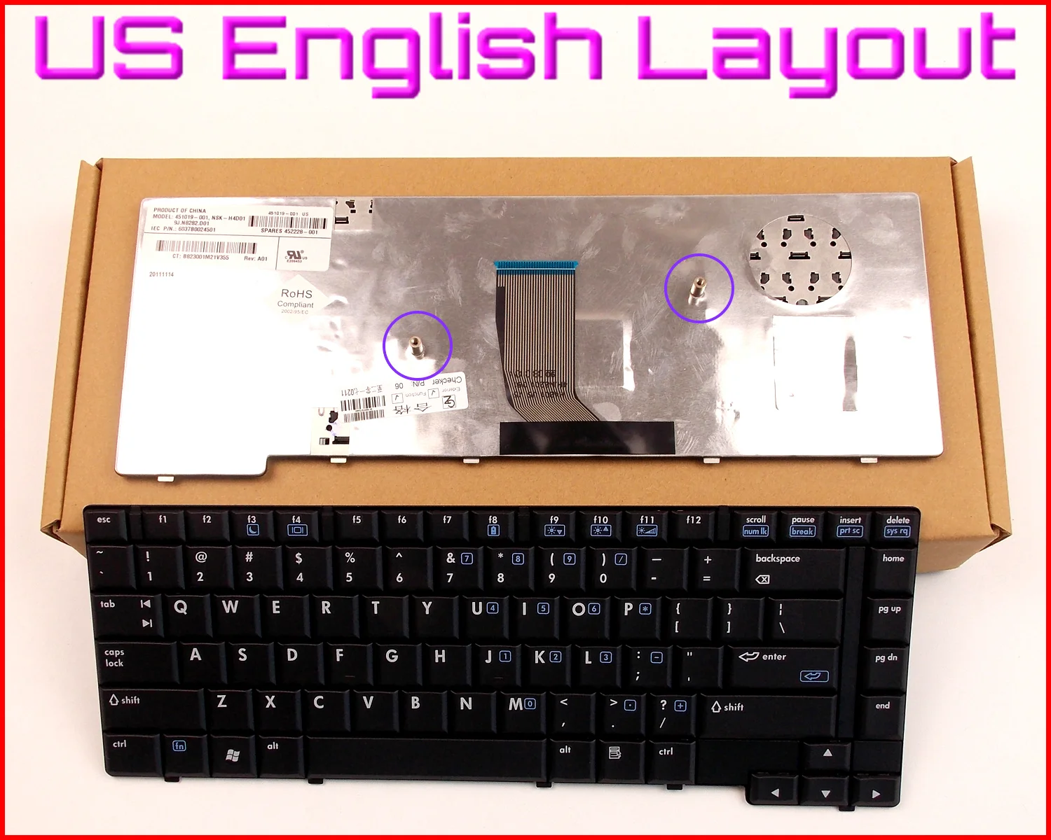 New Keyboard US English Version for HP/Compaq 8510 8510P 8510W 451020-001 452229-001 6037B0017901 Laptop