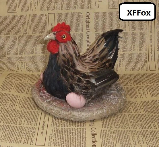 new simulation brown hen model plastic&furs real life chicken with eggs gift about 18x15x16cm  xf2057