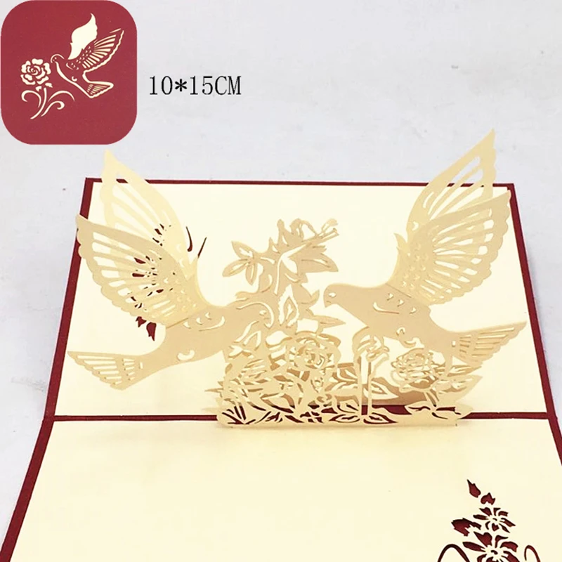 1pcs Laser Cut 3D Pop Up Greeting Card Bird and Tree With Envelope Invitation Postcard For Valentine' Day Wedding Party Supplies