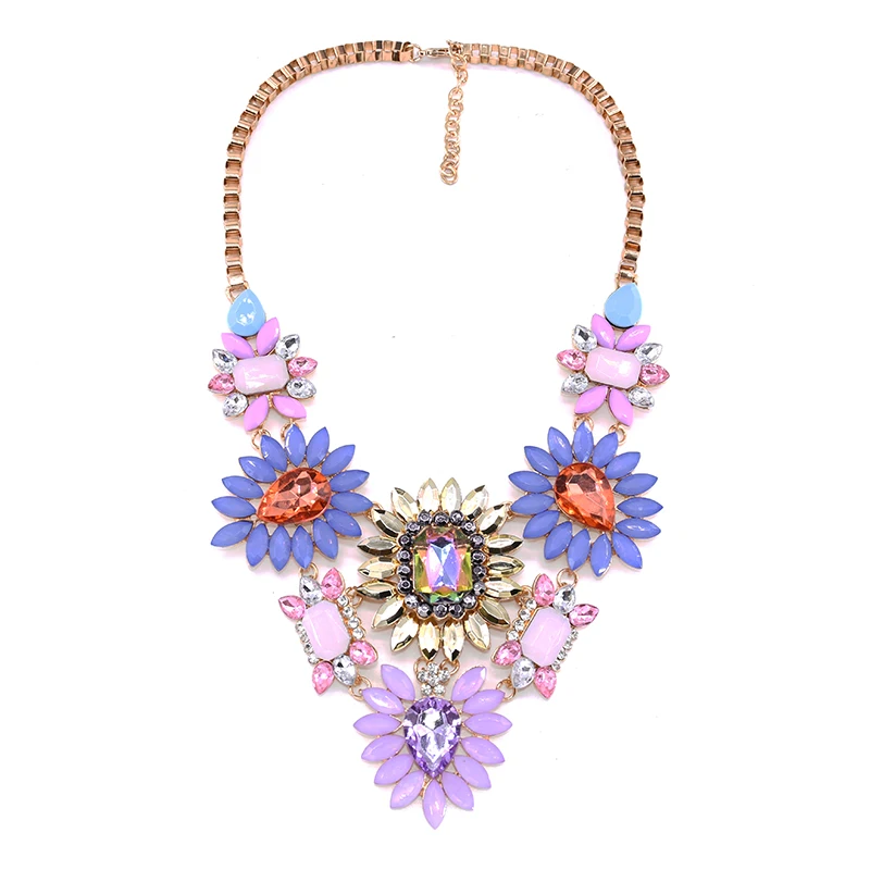 Boho Statement Choker Necklace Women Luxury Crystal Acrylic Flowers Pendants Necklaces Indian Maxi Chunky Large Collar Necklace