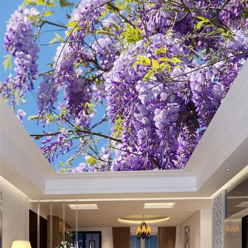 

wellyu Wisteria flower blue sky green leaves ceiling Zen mural custom large mural environmental wallpaper papel de parede 3d