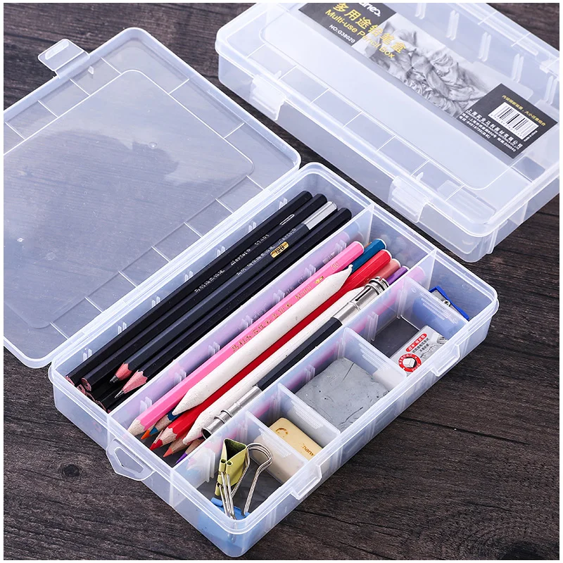 Sketch Pencil Case Simple Plastic Tool Box Artistic Supplies Storage Box Transparent Stationery Case Free space switching