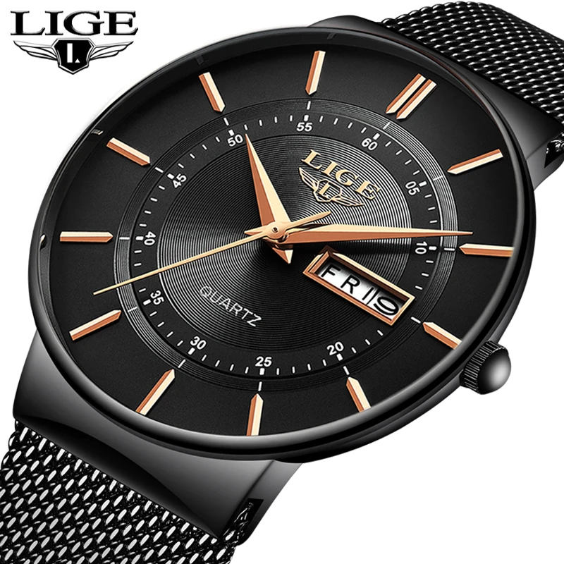 Mens Watches LIGE Top Brand Luxury Waterproof Ultra Thin Date Clock Male Steel Strap Casual Quartz Watch Men Sports Wrist Watch