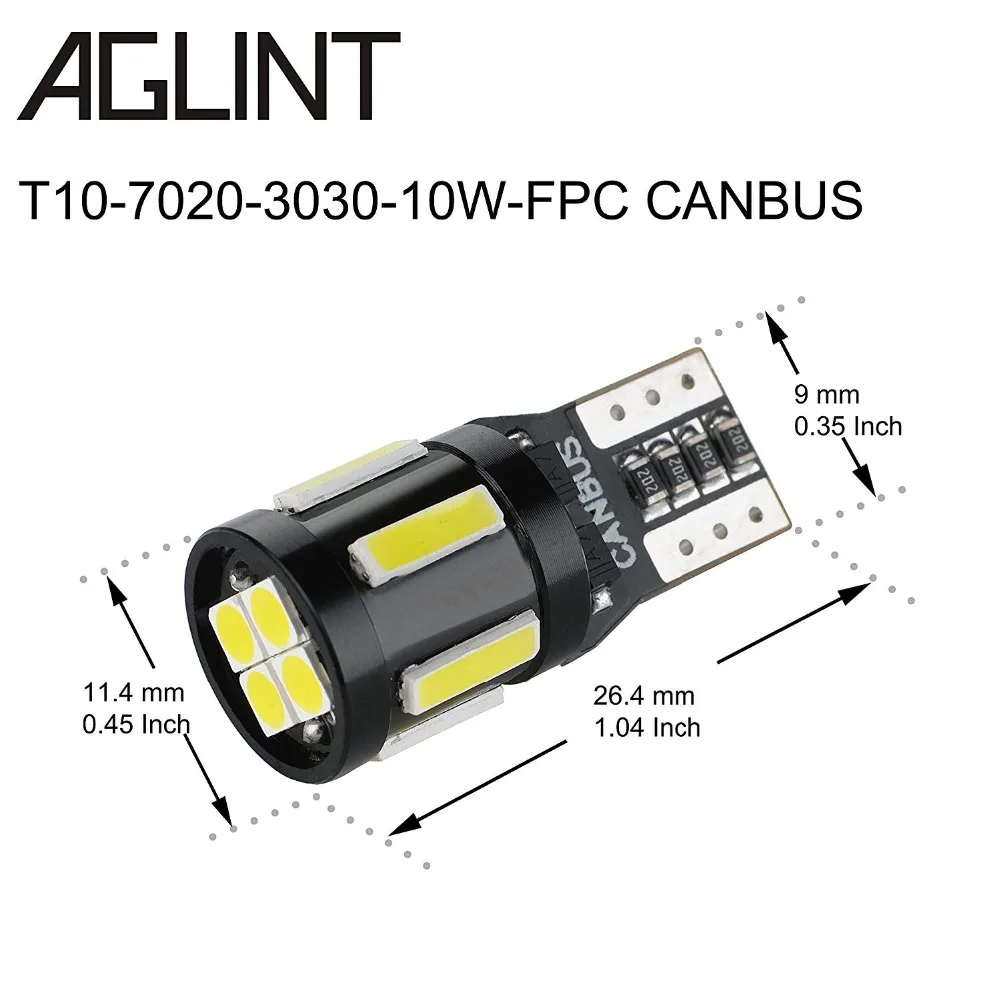 AGLINT-bombilla LED CANBUS T10 W5W 194, iluminación Interior, 6500K, blanco, sin código de Error, para coche, lectura de mapa, puerta del maletero, 12V, 2 uds.