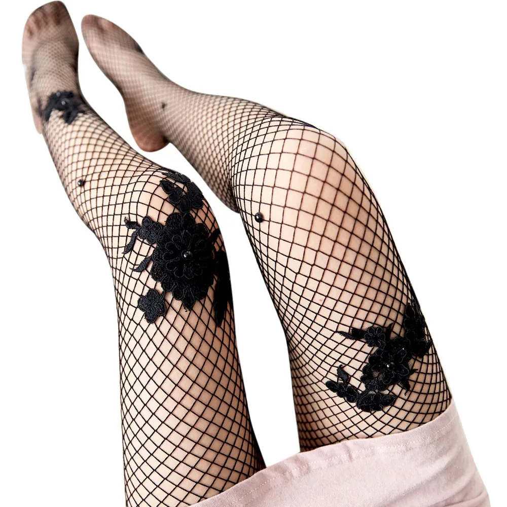 Women Sex Sock Transparent Fishnet Silk Lady Mesh Pantyhose fashion diamond socks Female 2018