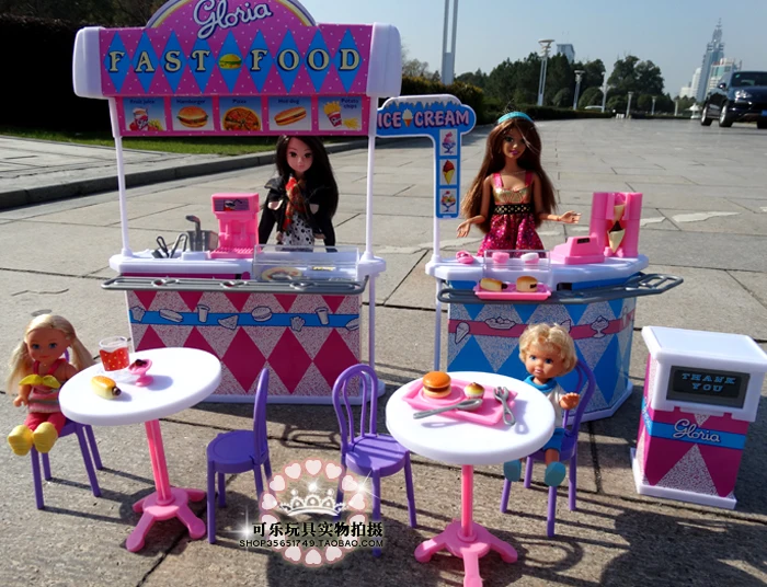 Girl birthday gift for barbie doll house furniture Kitchen burger fast food restaurant for doll baby diy toys