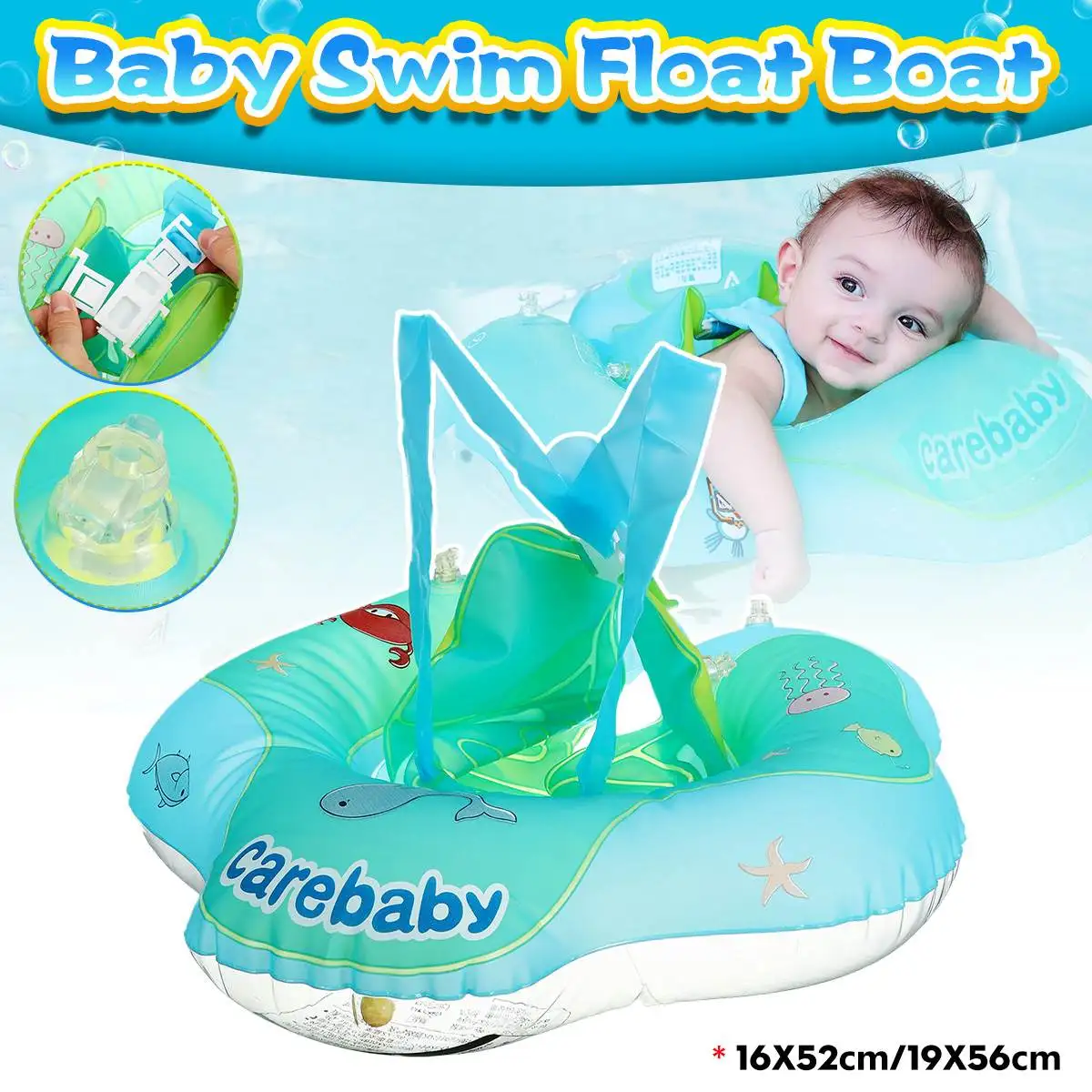 Inflatable Baby Boat Raft Swimming Ring Pool Aid Safety Trainer Float Boat Fit for 2-5 Years Old Kids Beautiful Blue Thicken PVC