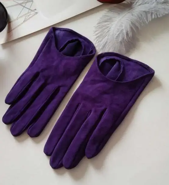 Women\'s Natural Leather Gloves Female Genuine Suede Leather Brief Dancing Motorcycle Driving Gloves R751