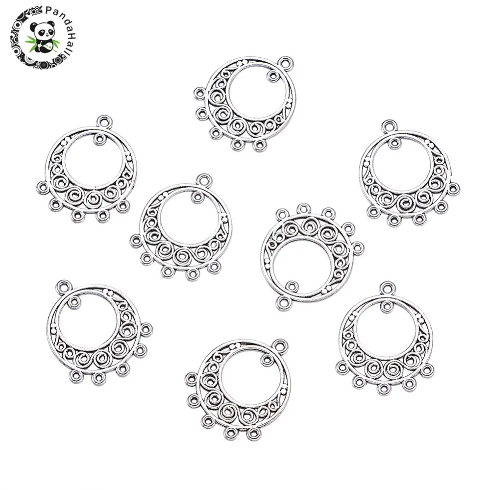 200pcs Antique Silver Color Dangle Chandelier Component Link Flat Round Connector For Jewelry Making DIY Dangle Drop Earrings