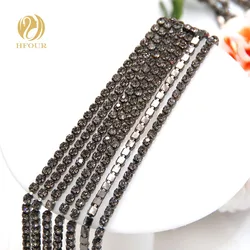 Free shipping 5yard/pack High quality Metal black base Gray glass Rhinestones Cup Chain DIY Wedding decoration Accessories