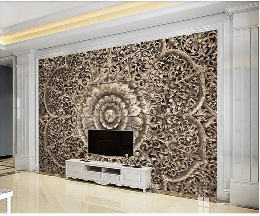 

Custom 3d Mural Wallpaper European classical 3D texture embossed pattern Living Room background wall painting