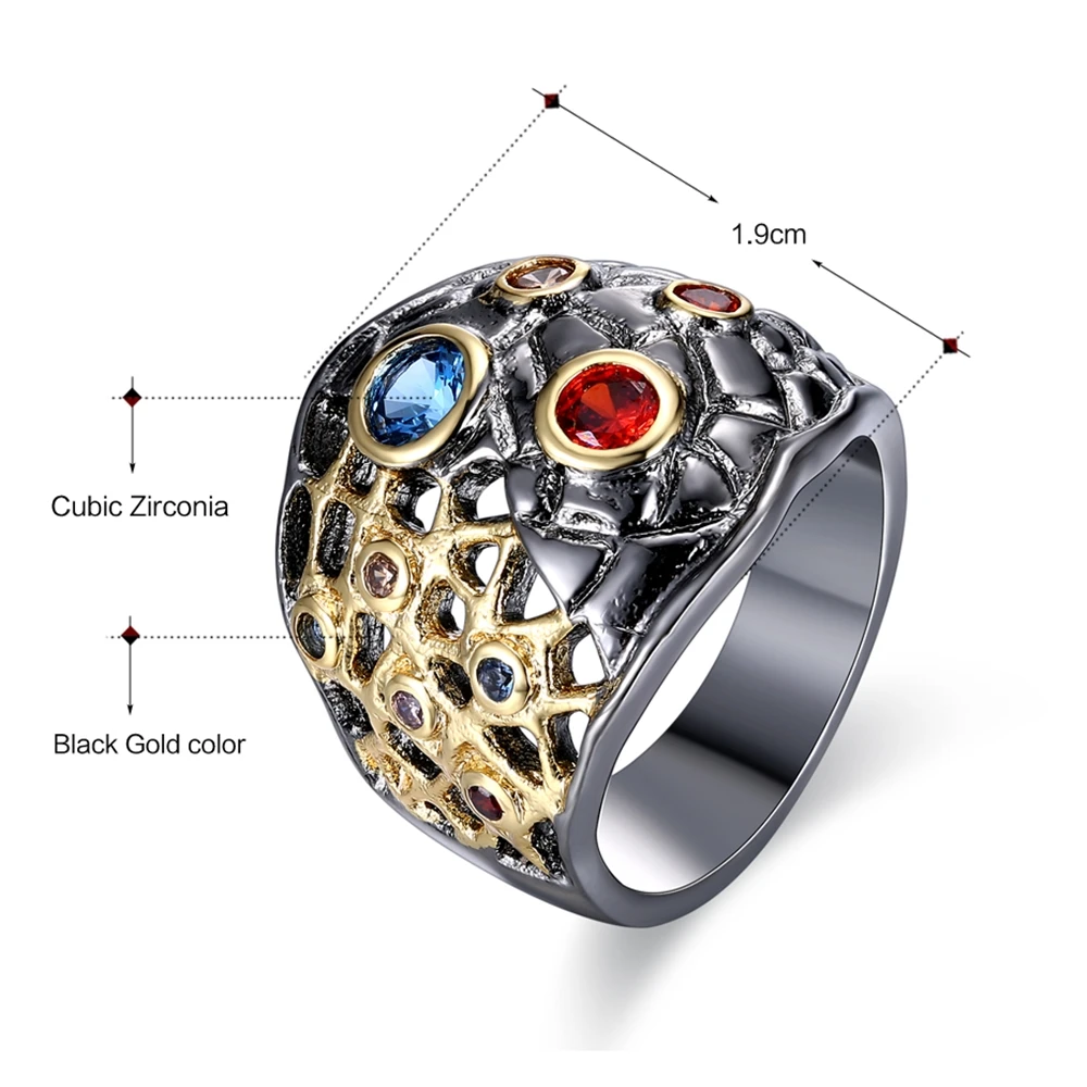 DreamCarnival 1989 Gothic Ring for Women Half See Through Design Zirconia Bezel New Arrive Hip Hop Street Fashion WA11534