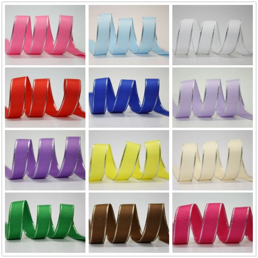 10 Yards 10MM 25MM 38MMSilver-Trimm Ededge Ribbon DIY Gift Wrap Handmade Bows Christmas Ribbon Grosgrain Platinum Crafts