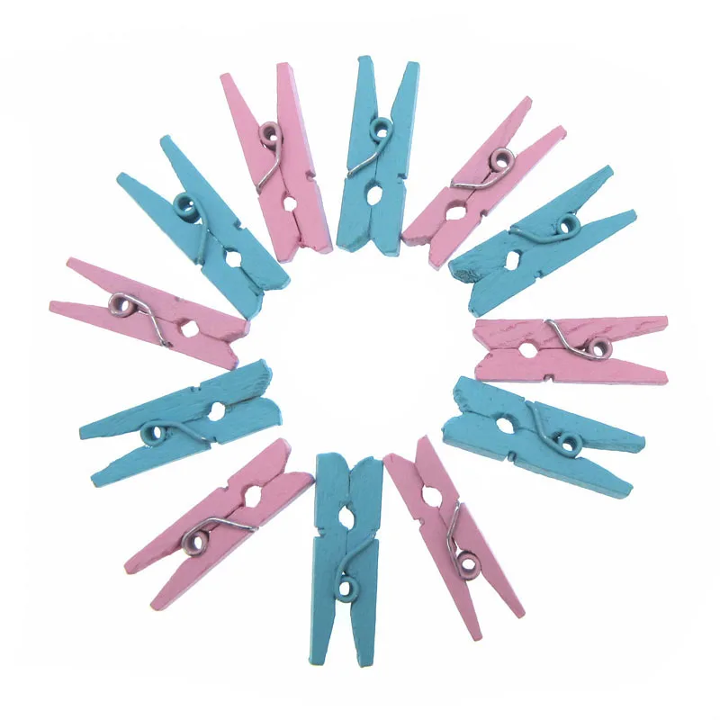 50Pcs Small 2.5cm Blue Pink Natural Wooden Clips Photo Clips Clothespin For Home DIY Wedding Baby Party Peg Decorations