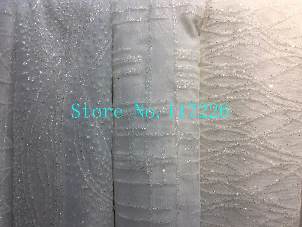 

White colors special 7 design wedding lace fabric tulle lace fabric JRB-121747-7 with glued glitter