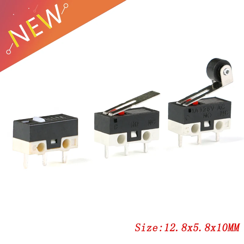 10 Pcs Micro Limit Switch Mouse Button Tact Switch Without Handle/ With Handle/ With Handle Roller Micro switch 1A 125V AC 3Pins