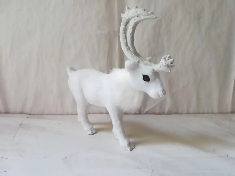 artificial reindeer model,polyethylene&fur white Christmas deer about 15x16cm handicraft home decoration gift b1207