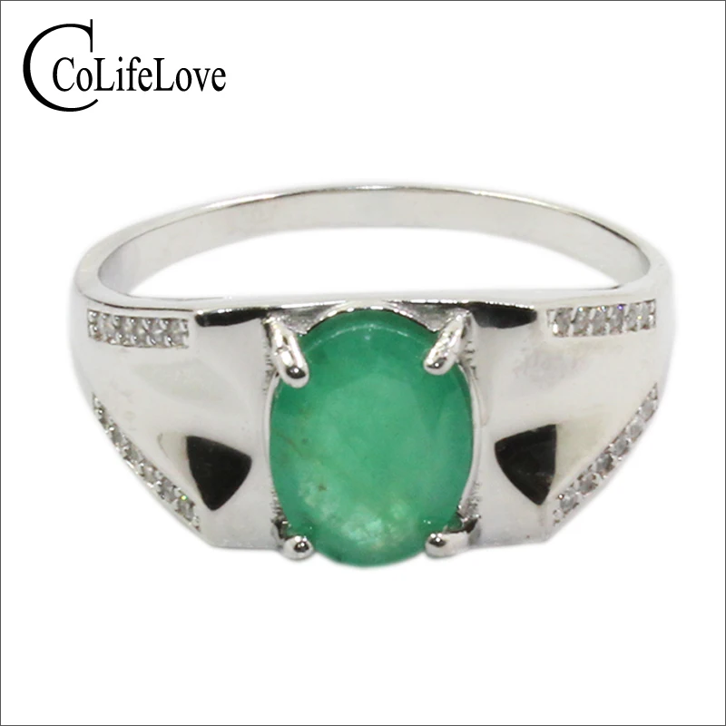 925 silver emerald ring for man 7 mm * 9 mm natural Zambia emerald man ring sterling silver emerald jewelry