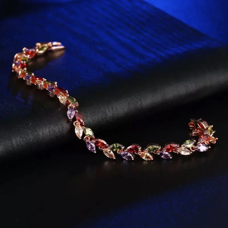 MxGxFam Rose Gold Color Full CZ stone Multicolor Bracelets For Women 17  cm / 19 cm AAA+ Cubic Zircon