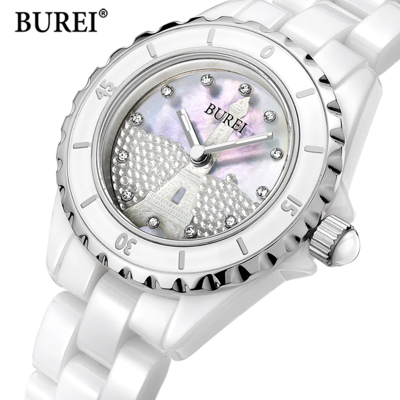 BUREI Brand Ladies Fashion Ceramic Bracelet Watch Women\'s Luxury Waterproof Sapphire Quartz Watches Clock for Women Montre Femme