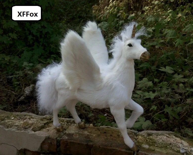 

big real life wings horse model plastic&furs simulation white unicorn doll gift about 32x34x26cm xf1890