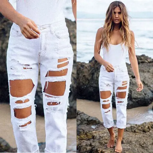 Summer Women White Hole Hollow Slim Solid Pants Casual Pencil Long Trousers  Fashion New