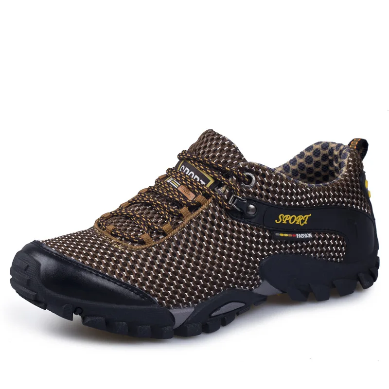 Men\'s Summer Breathable Air Mesh Hiking Shoes Antiskid Hunting Comfortable Trendy Sneakers Male Moutain Trekking Boots