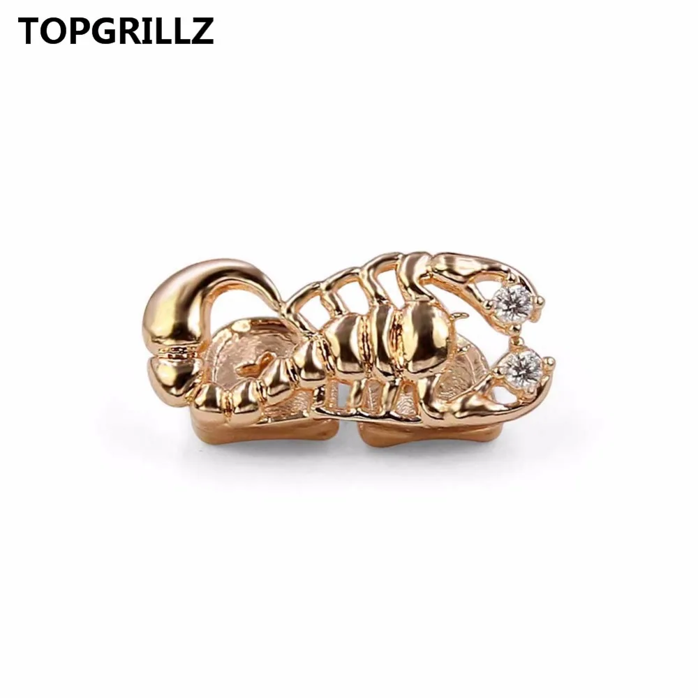 TOPGRILLZ Scorpion Grillz Stinger Teeth Grillz Gold Tone Scorpio Double Cap Iced-Out Tooth Grills,Gift,Party