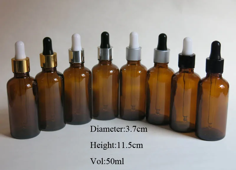 wholesale 100pcs 50ML Amber Glass Dropper packaging , empty brown 50ml   Liquid Essential oil dropper  Bottle