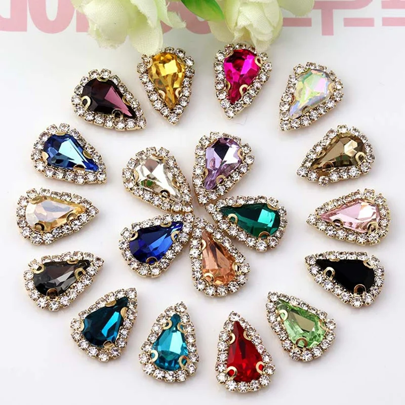 100pcs 6x10mm 13x18mm Drop Shaped Crystal Sew On Glass Claw Rhinestone For Clothes DIY Jewelry Accessories