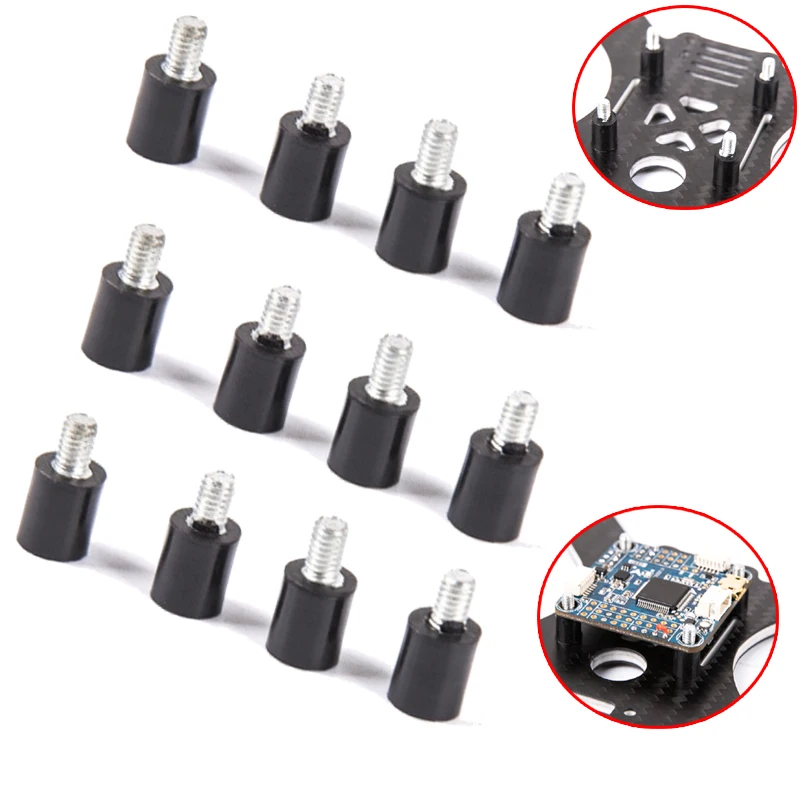12Pcs JMT M3 Flight Controller Anti-Vibration Standoff Fixed Screw Damper Mounting Rubber Pillar for CC3D FPV Racing Drone