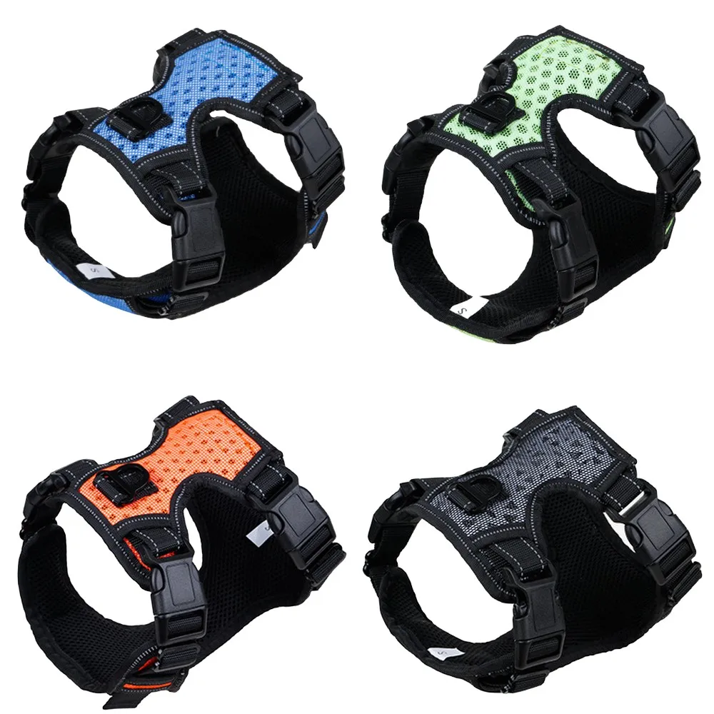 Reflective Pet Dog Harness with 4 Snap Buckles Training Vest Adjustable with Front & Back 2 Leash Hooks