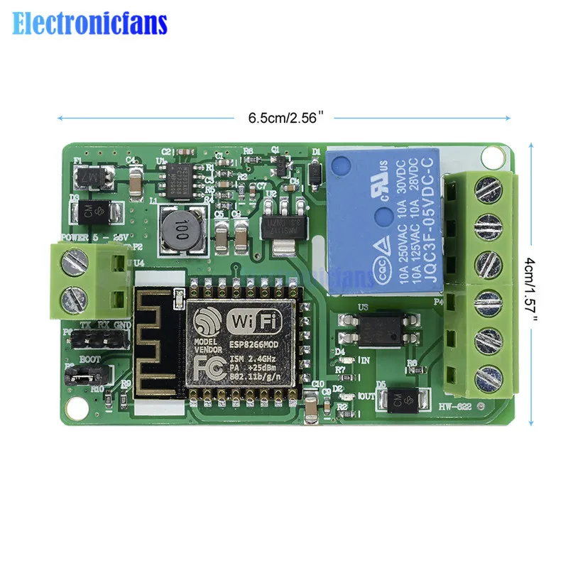 Green ESP8266 Relay Module 10A 220V Network Relay WIFI Module Input DC 7V~30V 4 Layers Board TVS Input Automatic Protection