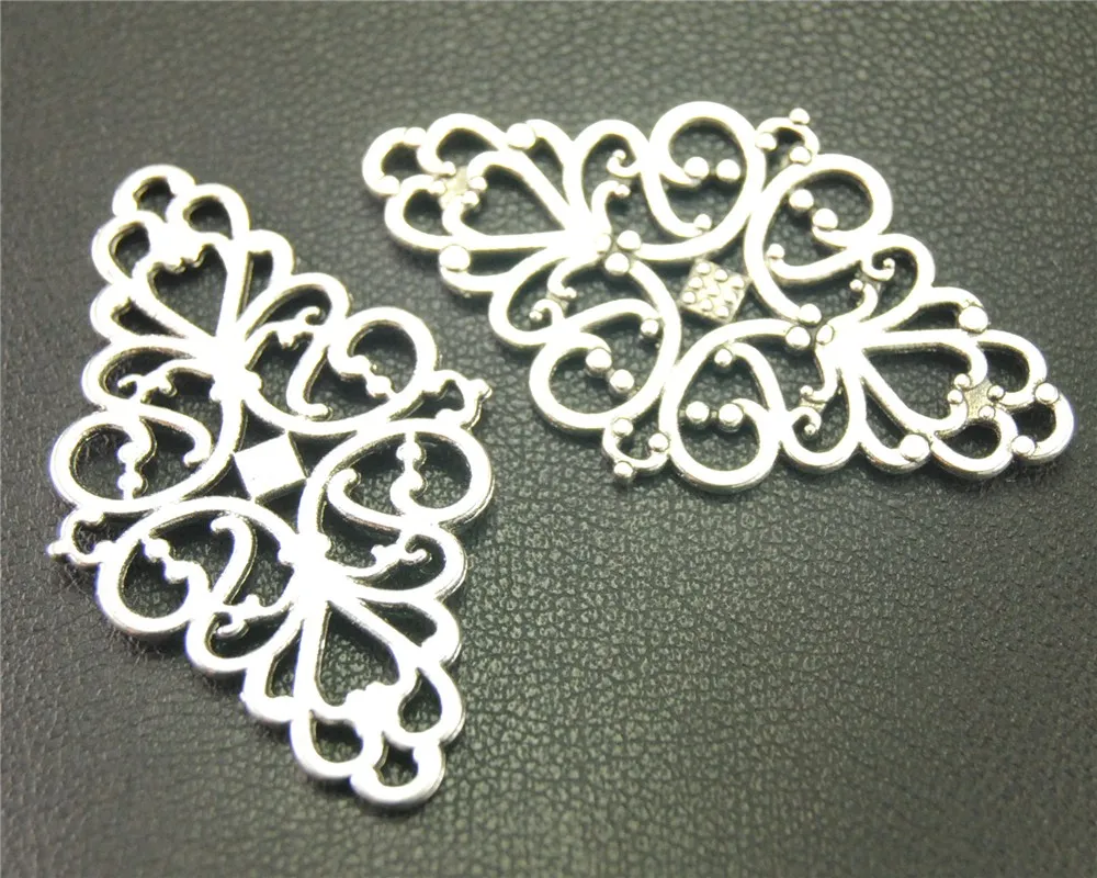 15pcs  Silver Color Rhombus Filigree Flower Charm Connector DIY Necklace Base Settings Findings 42x25mm A1920