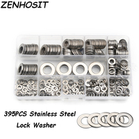 ZENHOSIT  395pcs M4/M5/M6/M8/M10/M12 304 Stainless Steel Plain Washer Metric Insulated Metal Screw Flat Washer Gasket Kit