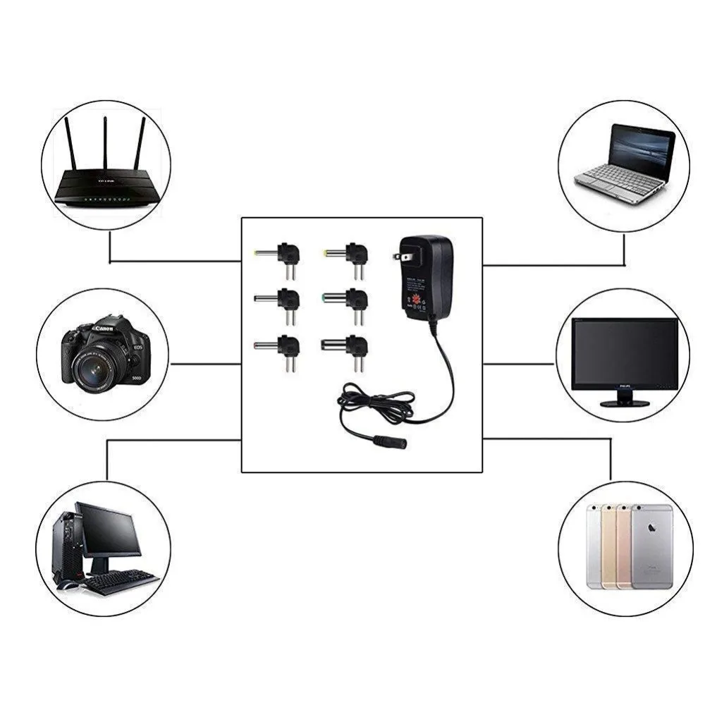 Multi Voltage 3v 4.5v 5v 6v 9v 12v DC Adaptor Adjustable Power Adapter Universal Charger Power Supply Converter Cable 6 Plugs