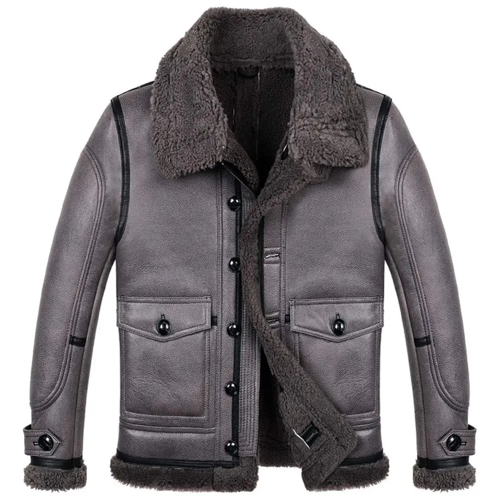 Men's B3 Shearling Flight Jacket Men's Strongest Cold Weather Warm Coat Men's Short Sheepskin Jacket