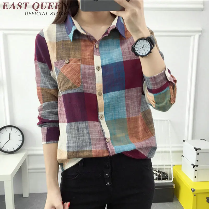 Neue Ankunft 2018 sommer frauen bluse langarm tartan kleidung baumwolle plaid shirt weibliche casual streetwear NN0356 CQ